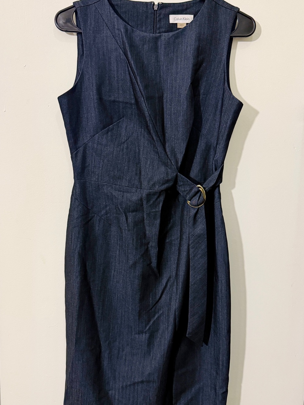 Calvin Klein Dark Navy Sleeveless Sheath Dress with Ring Belt